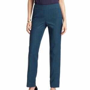 Ann Taylor LOFT Marisa Teal Blue Diamond Pattern Dress Pants Straight Leg 00